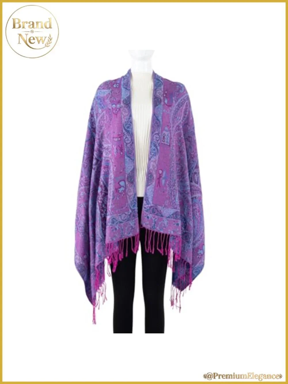 Pashmina Feel Rave Scarf Two-Tone Reversible Wrap Fringe